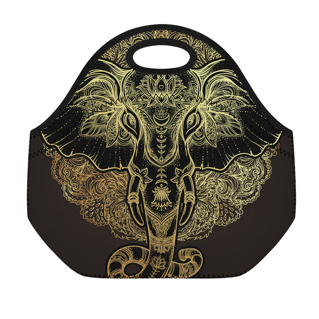 Golden Spiritual Elephant Print Neoprene Lunch Bag