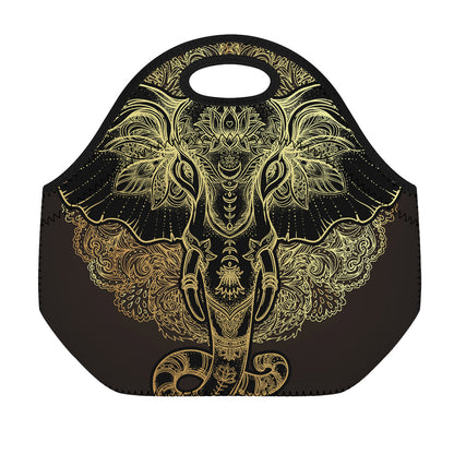 Golden Spiritual Elephant Print Neoprene Lunch Bag