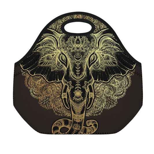 Golden Spiritual Elephant Print Neoprene Lunch Bag