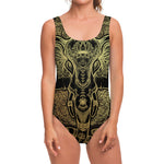 Golden Spiritual Elephant Print One Piece Swimsuit