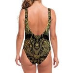 Golden Spiritual Elephant Print One Piece Swimsuit