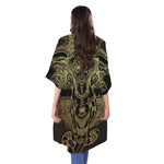 Golden Spiritual Elephant Print Open Front Beach Cover Up