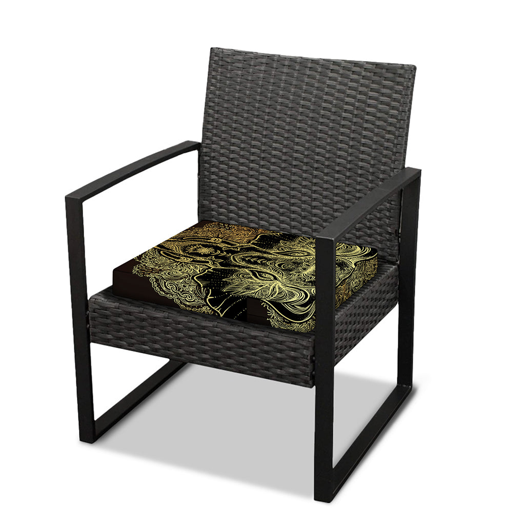 Golden Spiritual Elephant Print Outdoor Seat Cushion Cover
