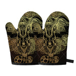Golden Spiritual Elephant Print Oven Mitts
