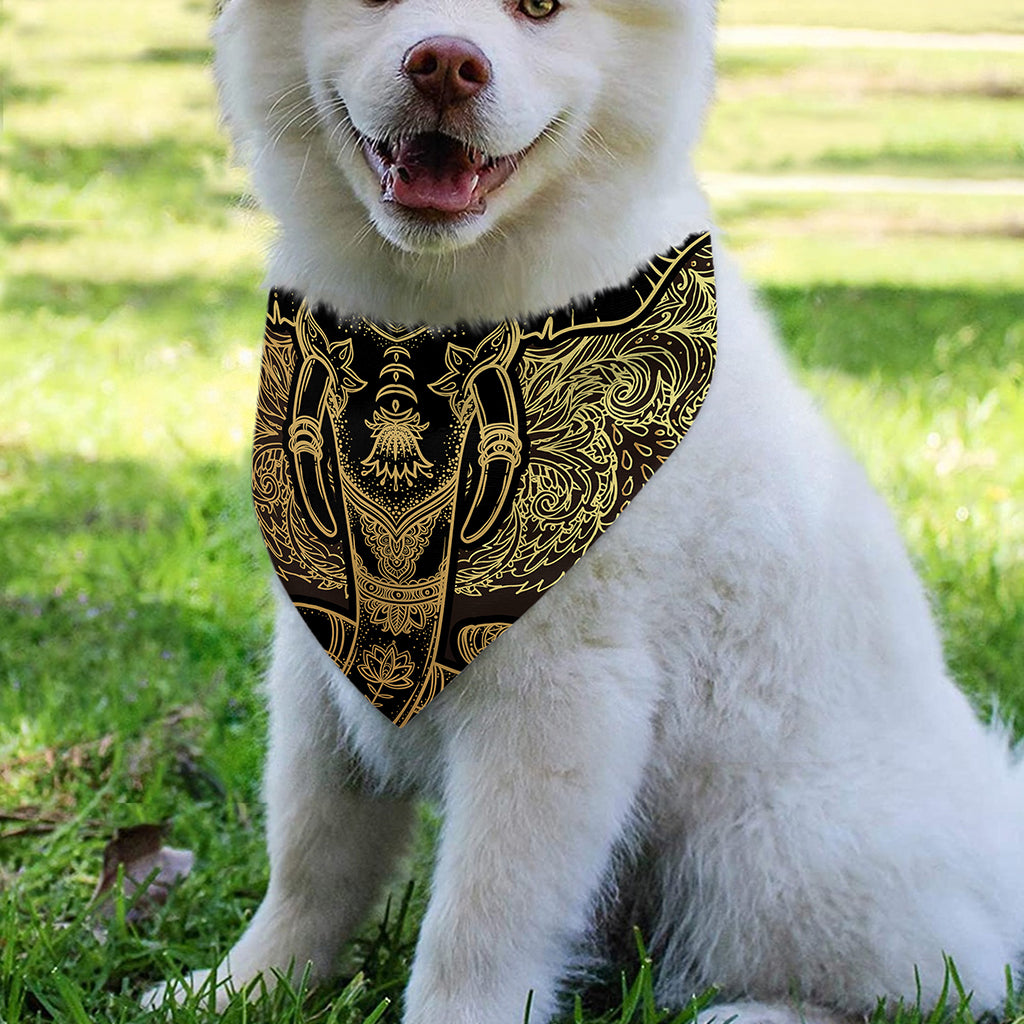Golden Spiritual Elephant Print Over The Collar Dog Bandana