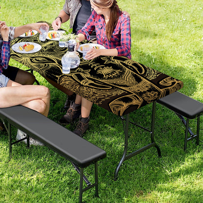Golden Spiritual Elephant Print Picnic Table Cover