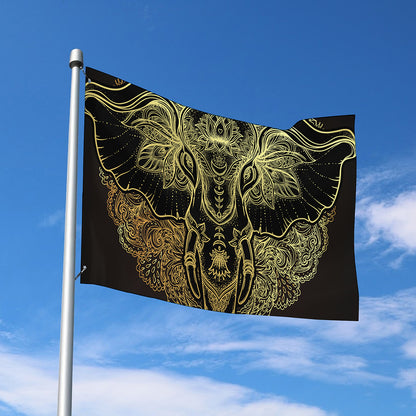 Golden Spiritual Elephant Print Polyester Flag