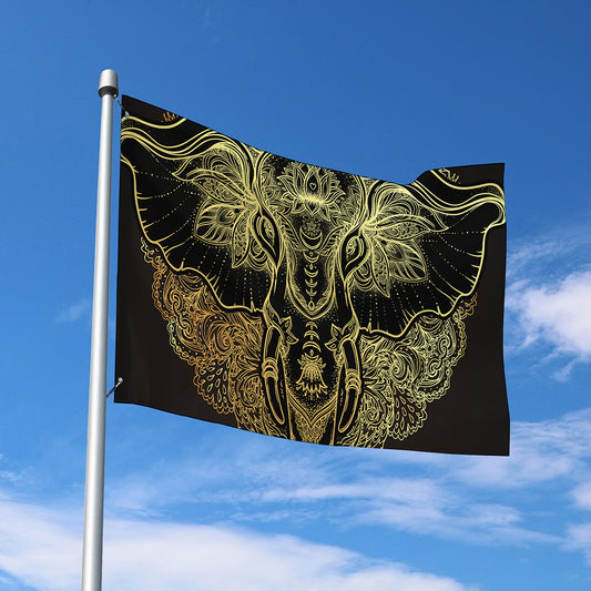 Golden Spiritual Elephant Print Polyester Flag