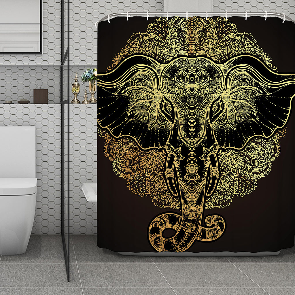 Golden Spiritual Elephant Print Polyester Shower Curtain