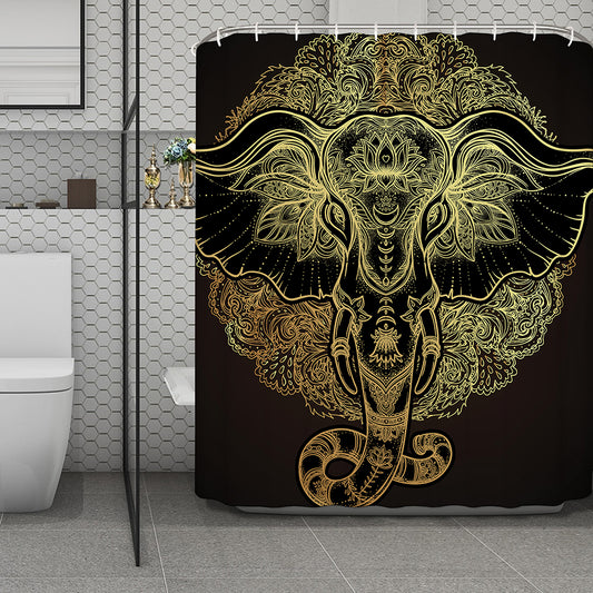 Golden Spiritual Elephant Print Polyester Shower Curtain