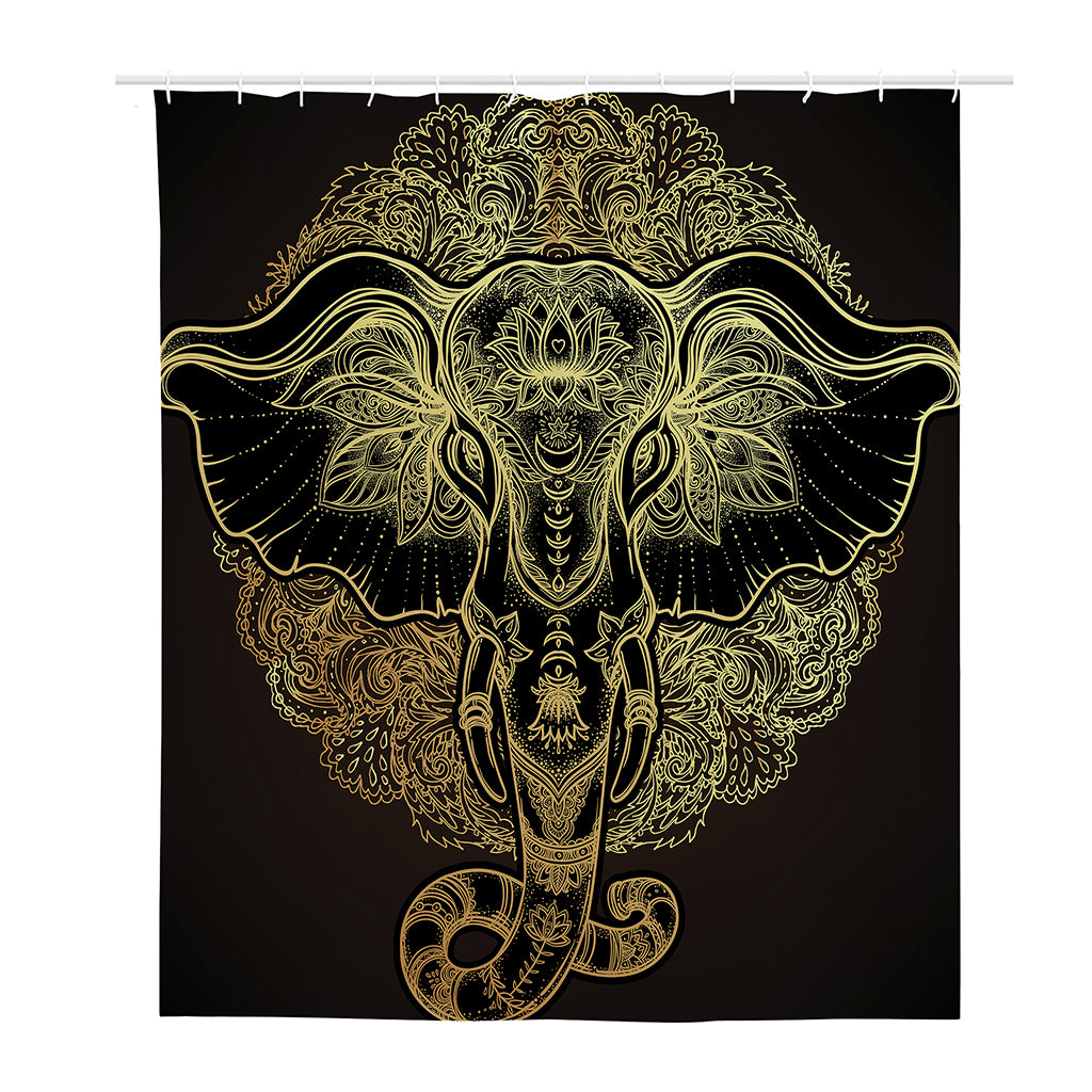 Golden Spiritual Elephant Print Polyester Shower Curtain