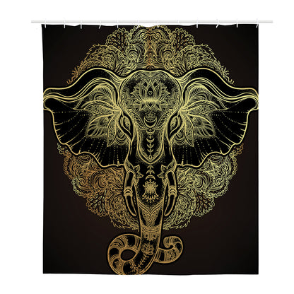 Golden Spiritual Elephant Print Polyester Shower Curtain