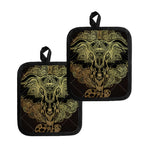 Golden Spiritual Elephant Print Pot Holders
