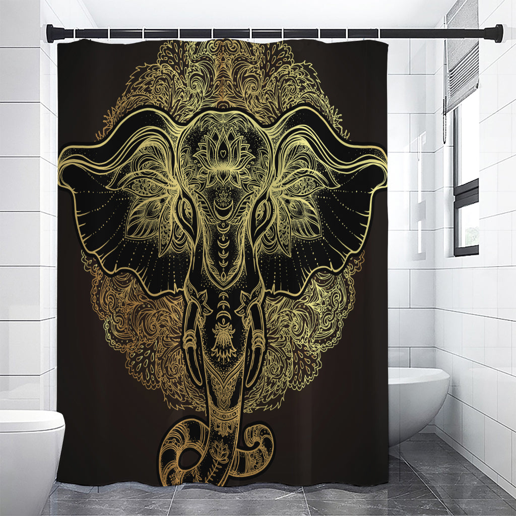 Golden Spiritual Elephant Print Premium Shower Curtain