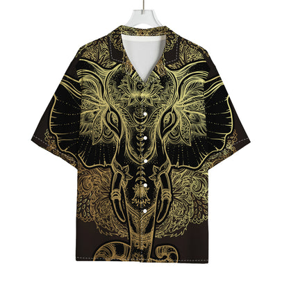 Golden Spiritual Elephant Print Rayon Hawaiian Shirt