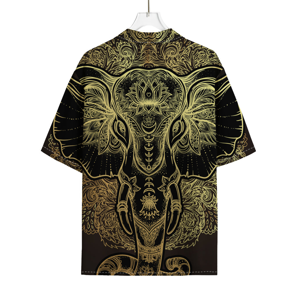 Golden Spiritual Elephant Print Rayon Hawaiian Shirt