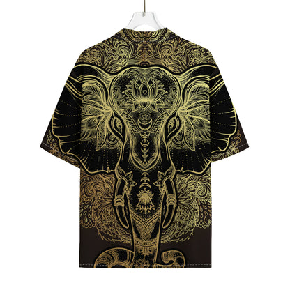 Golden Spiritual Elephant Print Rayon Hawaiian Shirt