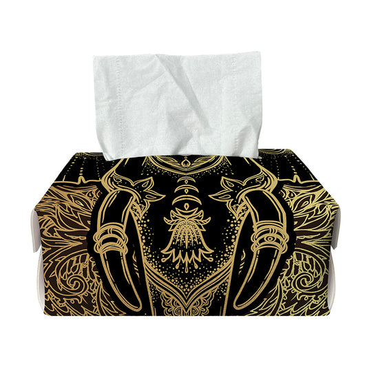 Golden Spiritual Elephant Print Rectangle Tissue Box Cover