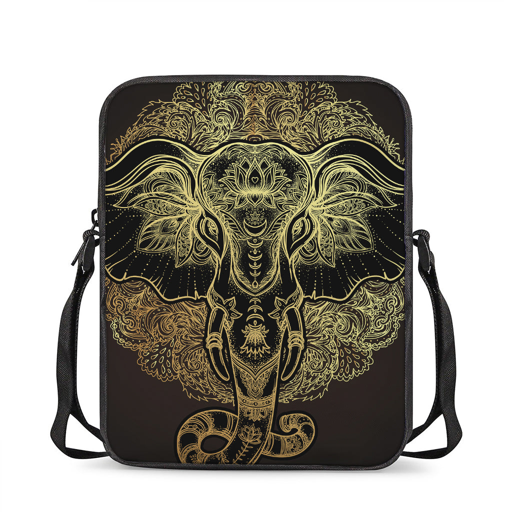 Golden Spiritual Elephant Print Rectangular Crossbody Bag