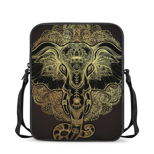 Golden Spiritual Elephant Print Rectangular Crossbody Bag