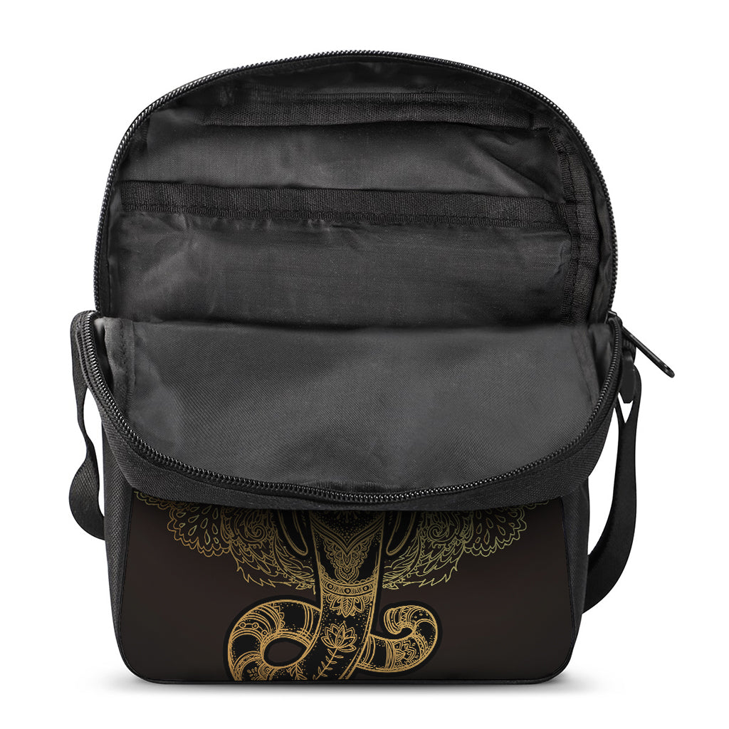 Golden Spiritual Elephant Print Rectangular Crossbody Bag