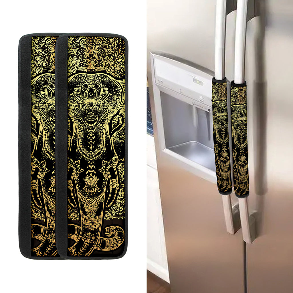 Golden Spiritual Elephant Print Refrigerator Handle Covers