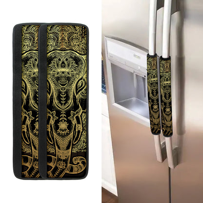 Golden Spiritual Elephant Print Refrigerator Handle Covers