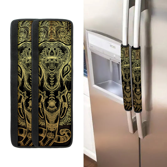 Golden Spiritual Elephant Print Refrigerator Handle Covers