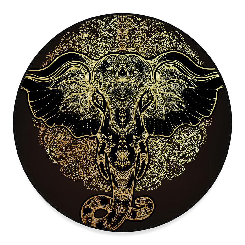 Golden Spiritual Elephant Print Round Floor Mat