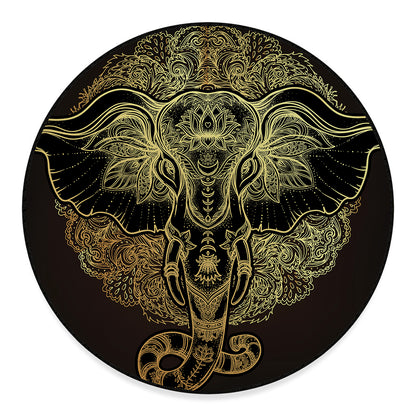 Golden Spiritual Elephant Print Round Floor Mat