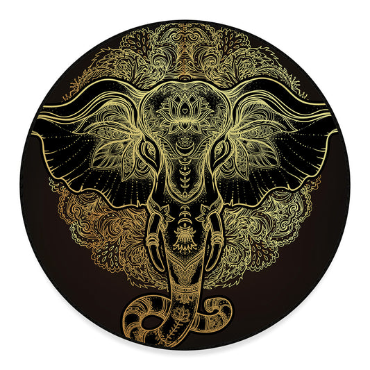 Golden Spiritual Elephant Print Round Floor Mat