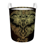 Golden Spiritual Elephant Print Round Laundry Basket