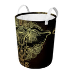 Golden Spiritual Elephant Print Round Laundry Basket