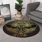 Golden Spiritual Elephant Print Round Rug