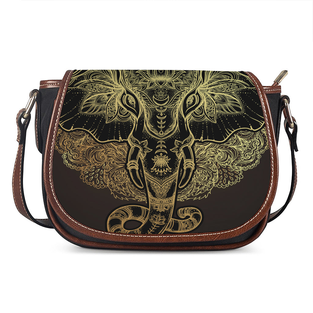 Golden Spiritual Elephant Print Saddle Bag