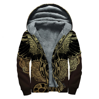 Golden Spiritual Elephant Print Sherpa Lined Zip Up Hoodie