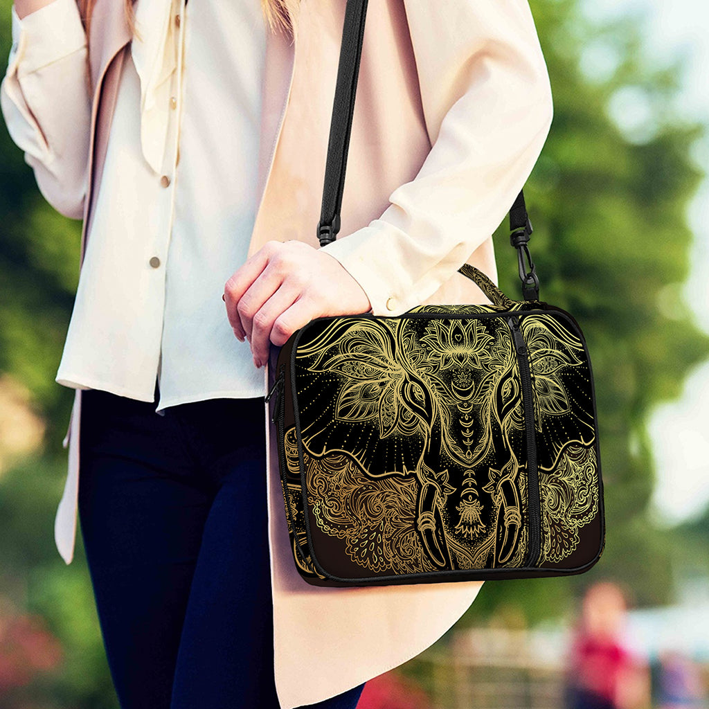 Golden Spiritual Elephant Print Shoulder Strap Bible Bag