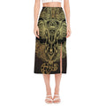 Golden Spiritual Elephant Print Side Slit Midi Skirt