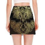 Golden Spiritual Elephant Print Side Slit Mini Skirt