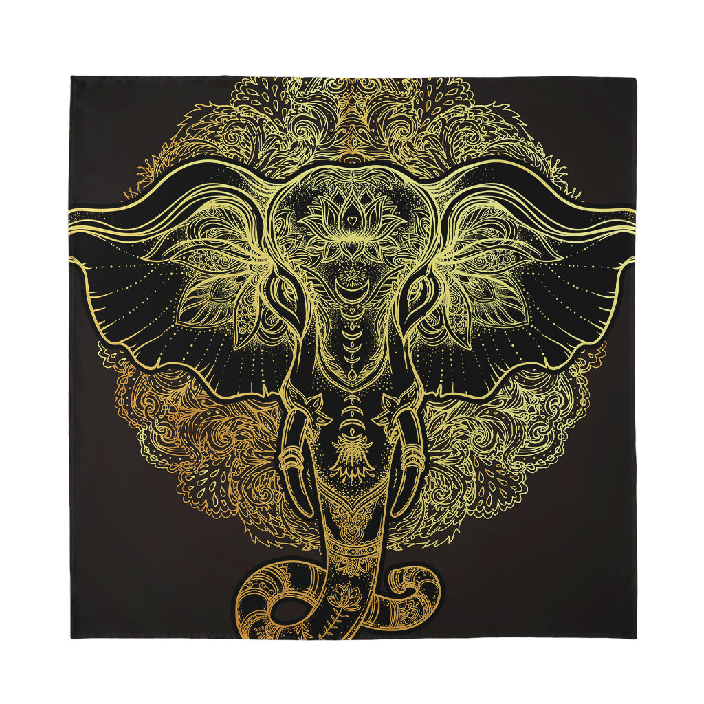 Golden Spiritual Elephant Print Silk Bandana