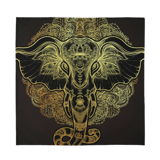 Golden Spiritual Elephant Print Silk Bandana