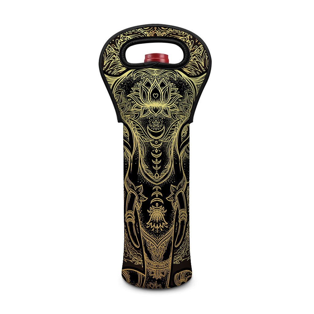 Golden Spiritual Elephant Print Single Neoprene Wine Tote