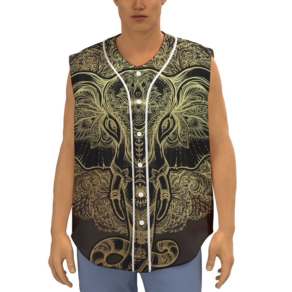Golden Spiritual Elephant Print Sleeveless Baseball Jersey