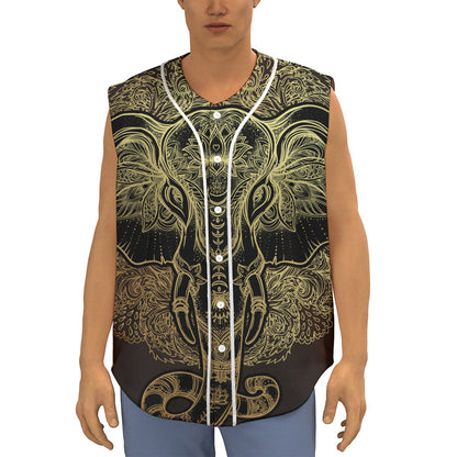 Golden Spiritual Elephant Print Sleeveless Baseball Jersey