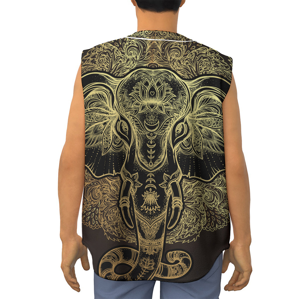 Golden Spiritual Elephant Print Sleeveless Baseball Jersey
