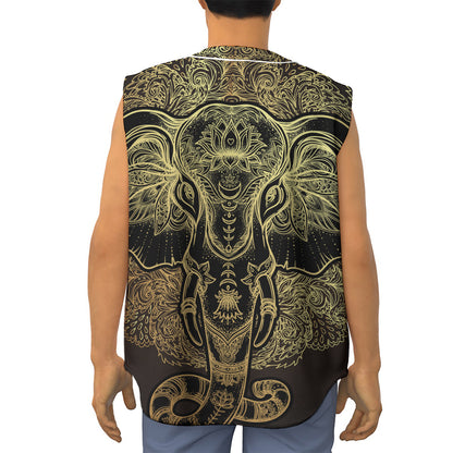 Golden Spiritual Elephant Print Sleeveless Baseball Jersey