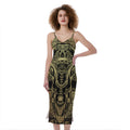 Golden Spiritual Elephant Print Slim Fit Midi Cami Dress