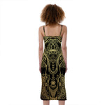Golden Spiritual Elephant Print Slim Fit Midi Cami Dress