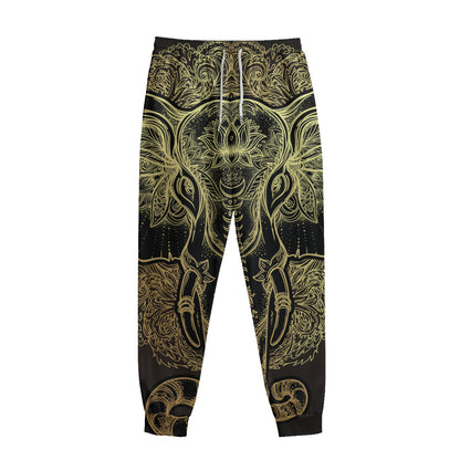 Golden Spiritual Elephant Print Sweatpants