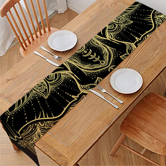 Golden Spiritual Elephant Print Table Runner